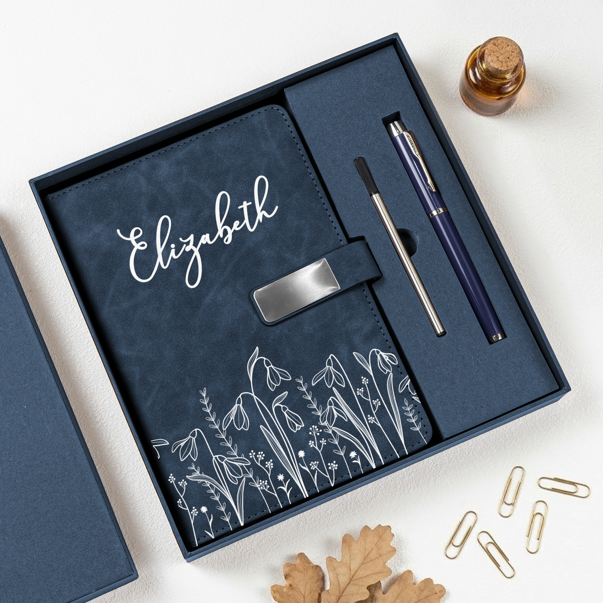 Custom Birth Flower & Name Notebook Gift For Her - Personalized Notebook Set