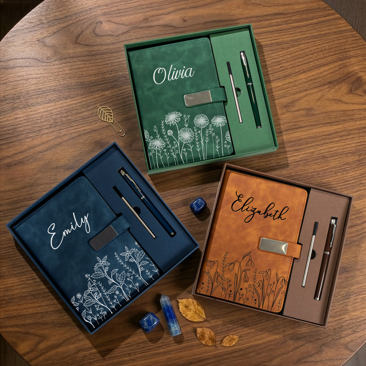 Custom Birth Flower & Name Notebook Gift For Her - Personalized Notebook Set