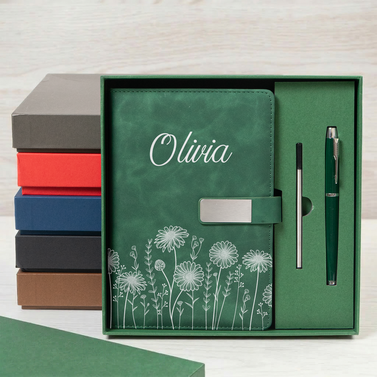 Custom Birth Flower & Name Notebook Gift For Her - Personalized Notebook Set