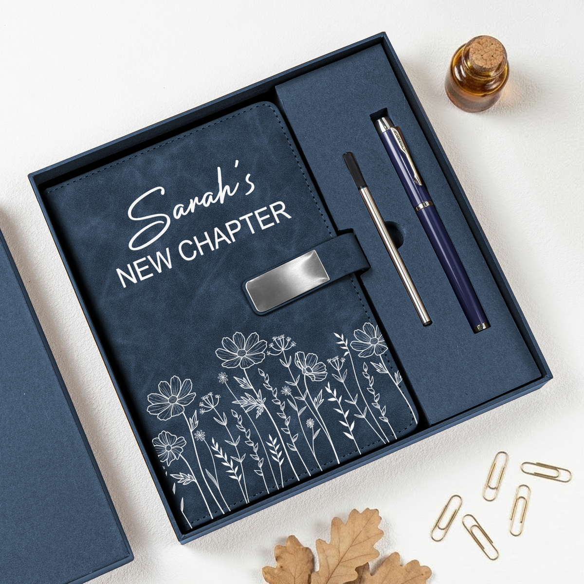 Custom Name & Birth Flower New Chapter Retirement Christmas Birthday Gifts For Her, Coworker - Personalized Notebook Set