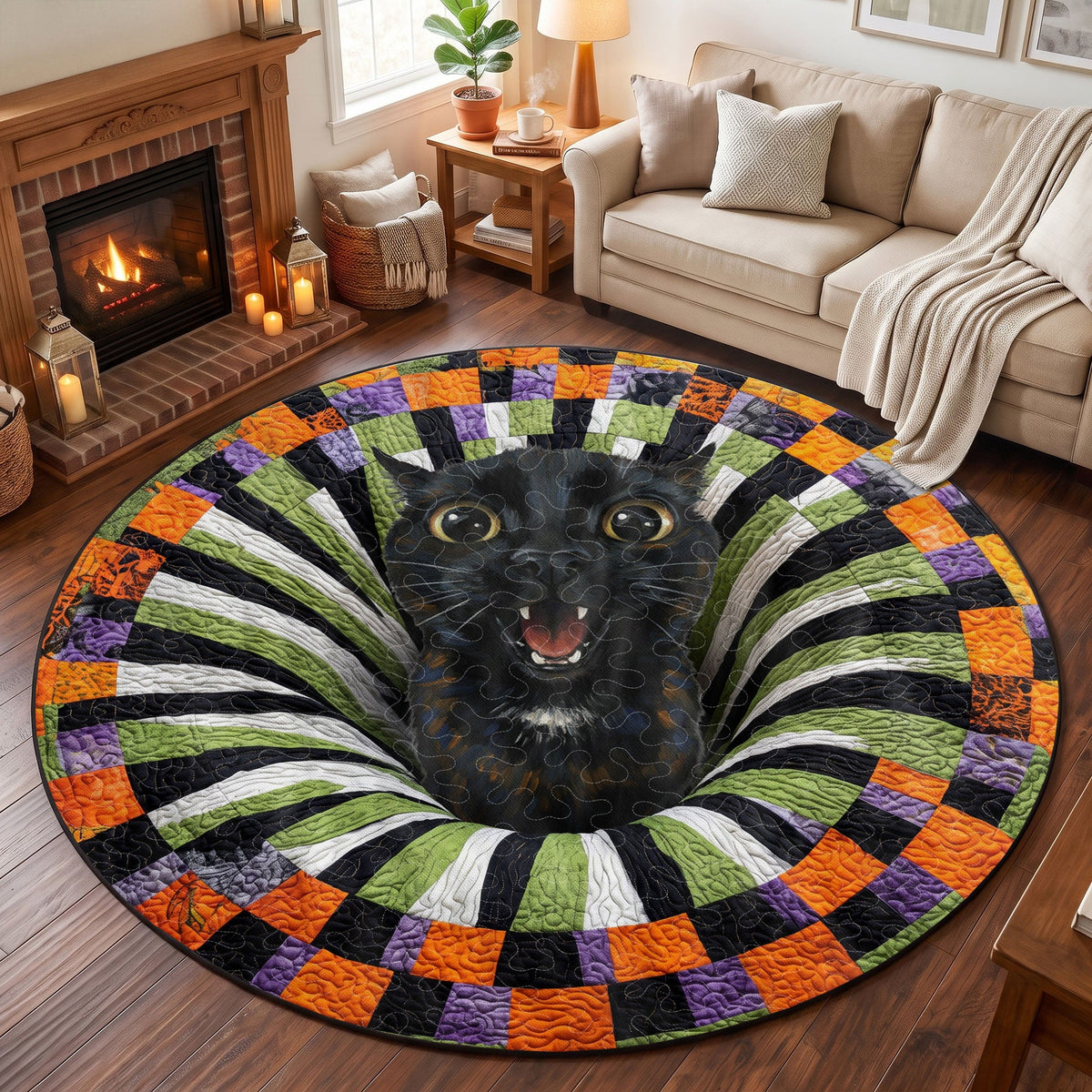 Custom Pet Photo Funny Halloween Scream Art - Personalized Quilted Mat