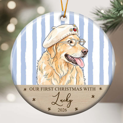 Custom Watercolor Pet Portrait Ornament, First Christmas Pet - Personalized Ornament