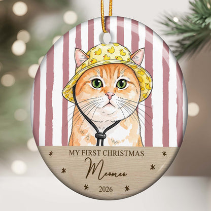 Custom Watercolor Pet Portrait Ornament, First Christmas Pet - Personalized Ornament