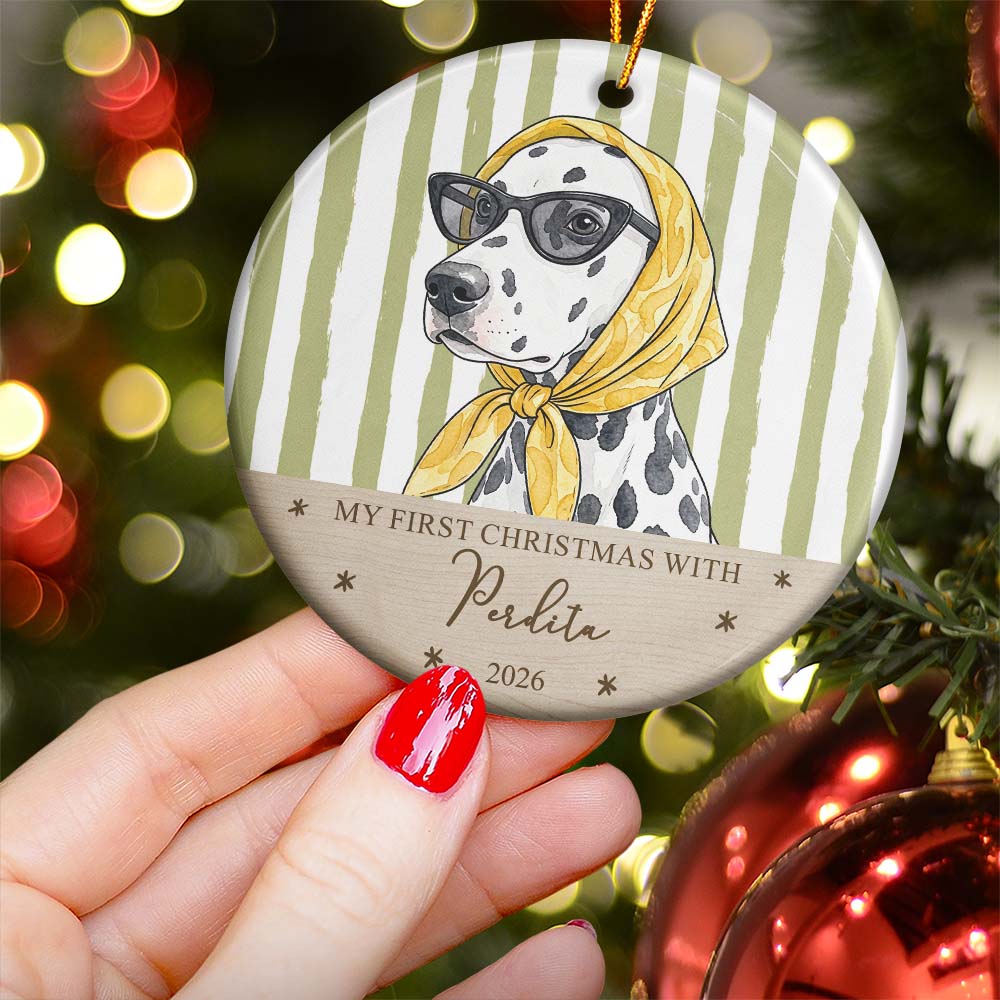 Custom Watercolor Pet Portrait Ornament, First Christmas Pet - Personalized Ornament